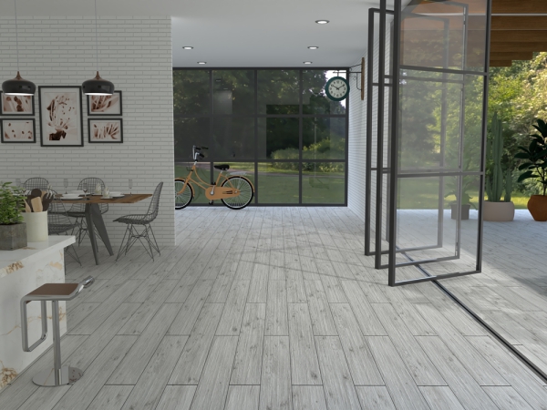 Glazed Porcelain Tiles Wood Look Frosty White